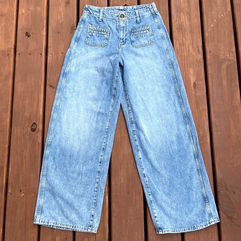 Old Navy‎ Jeans Light Wash High-Rise Baggy Wide-Leg Utility Women Size 0